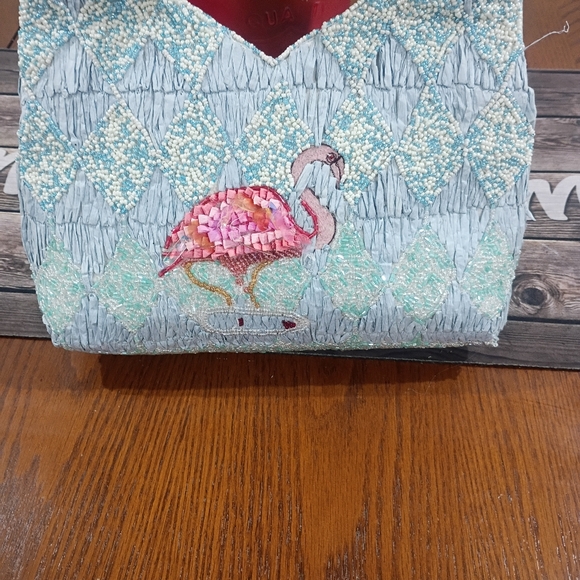 Viral Flamingo Beaded Bag With Bamboo Handle - Picture 6 of 9